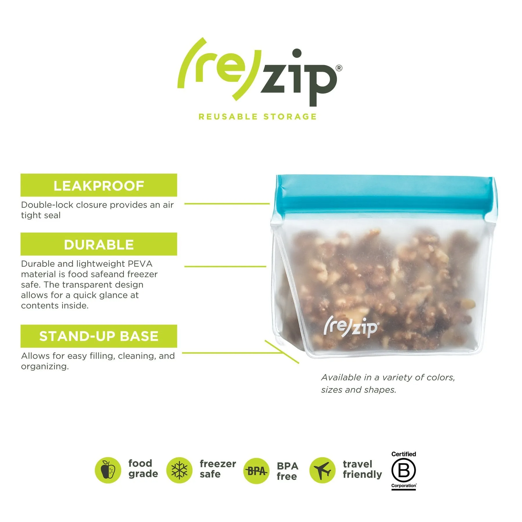 (re)zip - Stand-Up Leakproof Reusable Storage Bag (4 cup | 32 ounce)