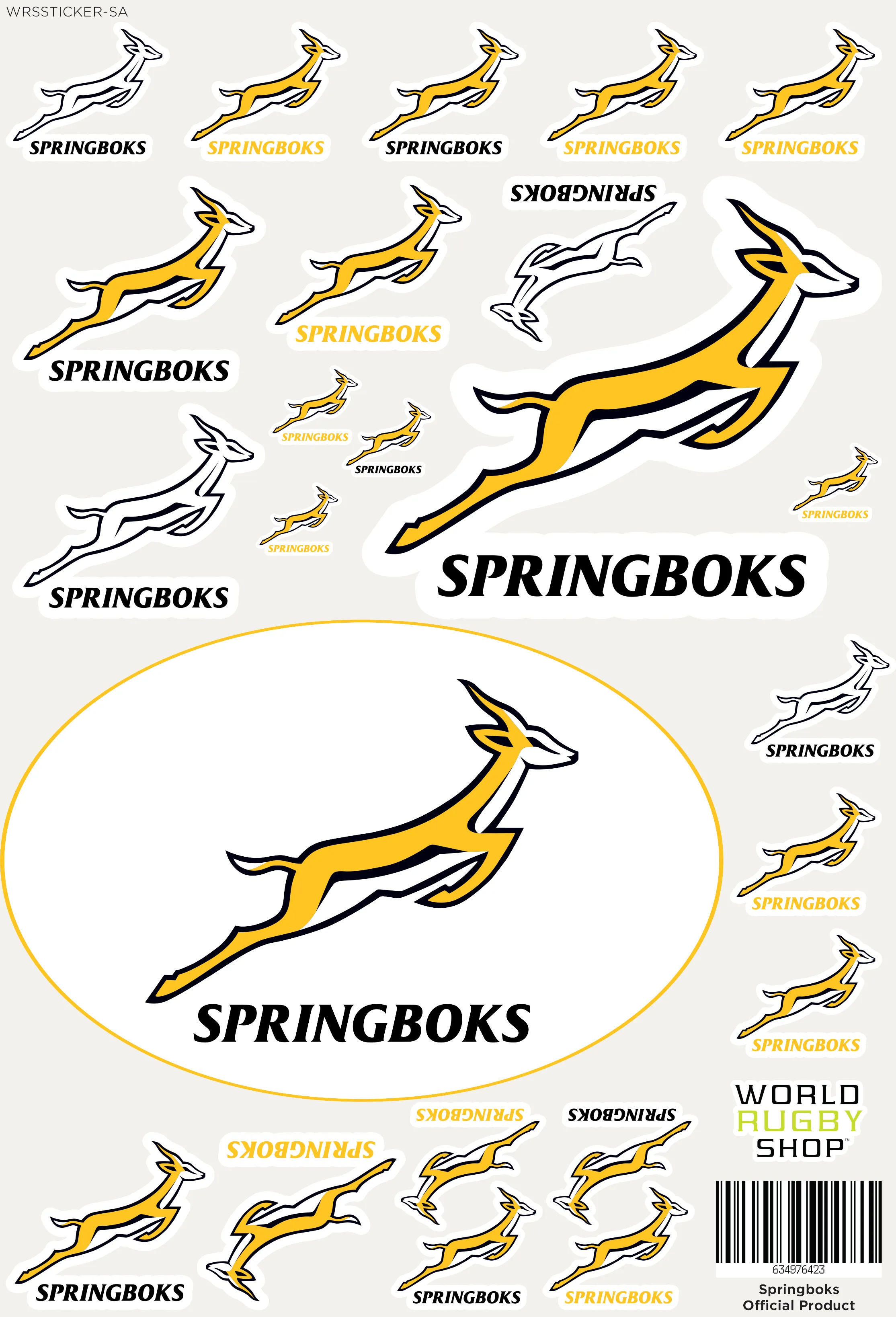 Springboks Sticker Sheet - Variety of 24 Stickers