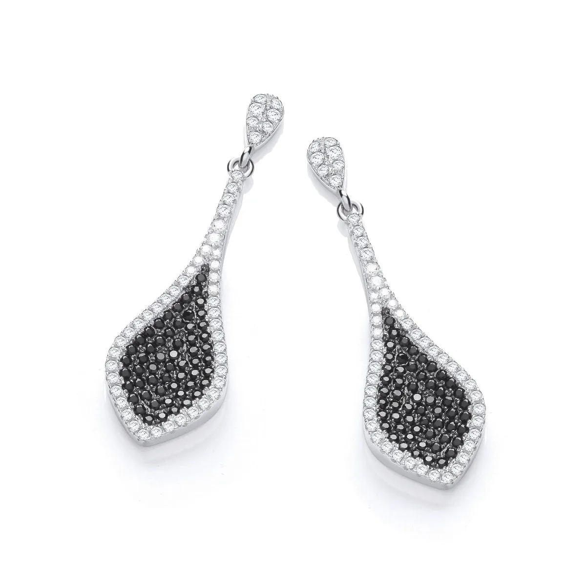 Sterling Silver Black CZ Drop Stud Earrings