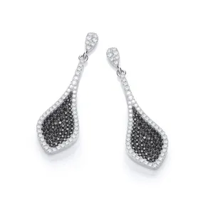 Sterling Silver Black CZ Drop Stud Earrings