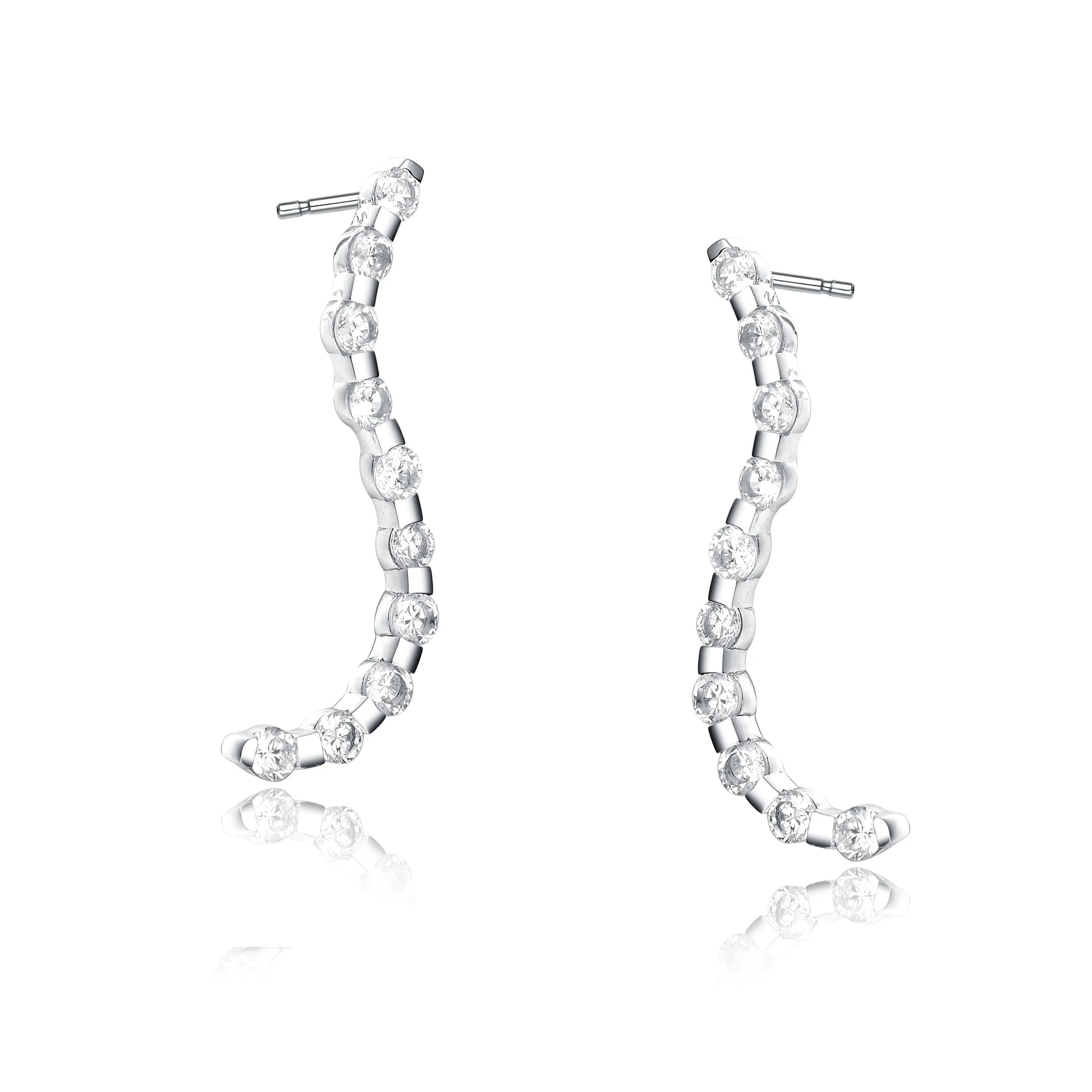 Sterling Silver Clear Cubic Zirconia Curve Earrings