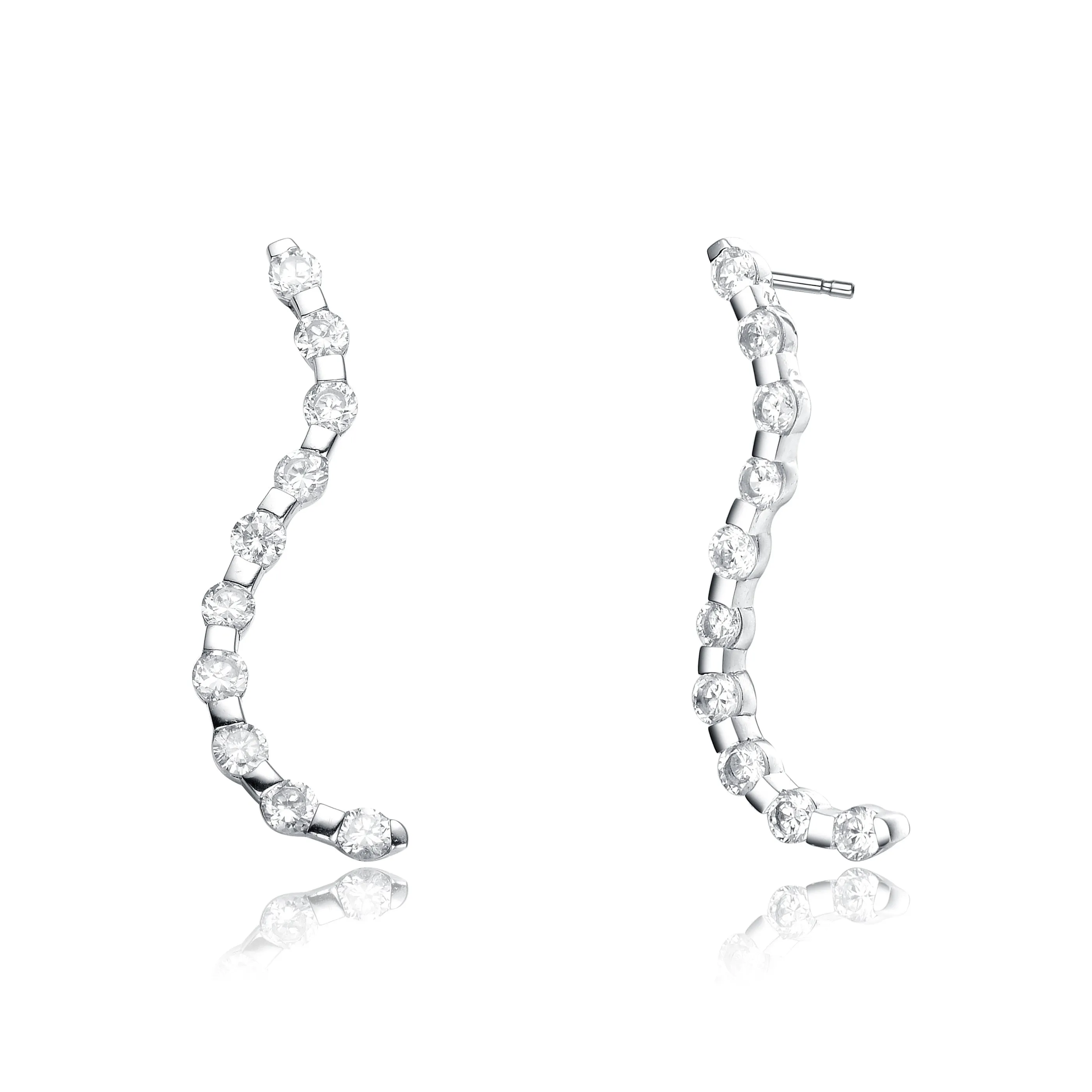 Sterling Silver Clear Cubic Zirconia Curve Earrings