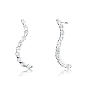 Sterling Silver Clear Cubic Zirconia Curve Earrings