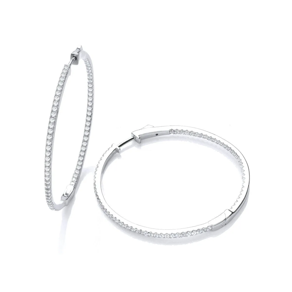 Sterling Silver Large Hinged Micro Pave CZ Hoop Earrings