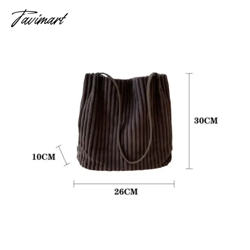 Tavimart Women Bucket Tote Shopping Bag Ladies Cotton Cloth Shoulder Bags Pleated Retro Corduroy Trendy Handbags Magnetic Buckle