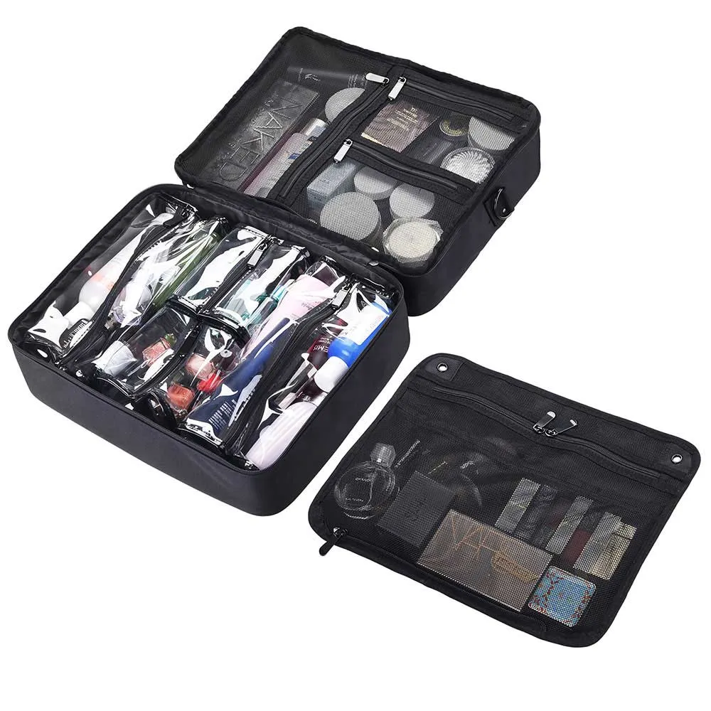 TheLAShop Soft Makeup Train Case Organizer 420D Nylon 15x7x11"