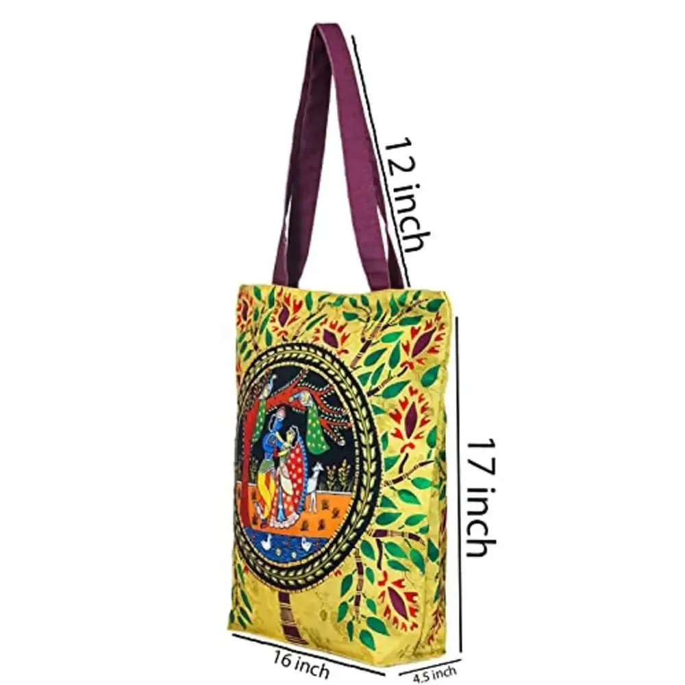 Tikuli Polyester Durable Canvas Large Size Printed Tote Bag for Women with ZIP (Gold Brown)