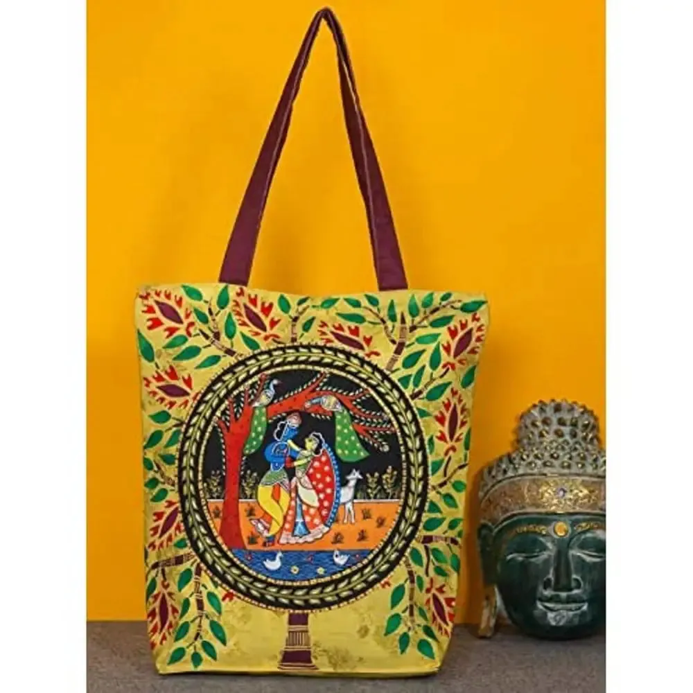 Tikuli Polyester Durable Canvas Large Size Printed Tote Bag for Women with ZIP (Gold Brown)