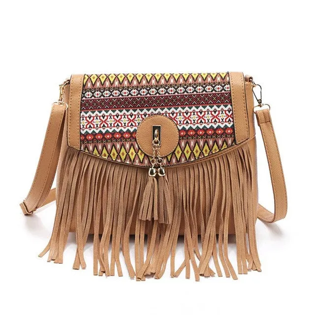 Women Leisure Tassel Vintage Splicing Romantic Shoulder crossbody bag Women Messenger Bag #4M