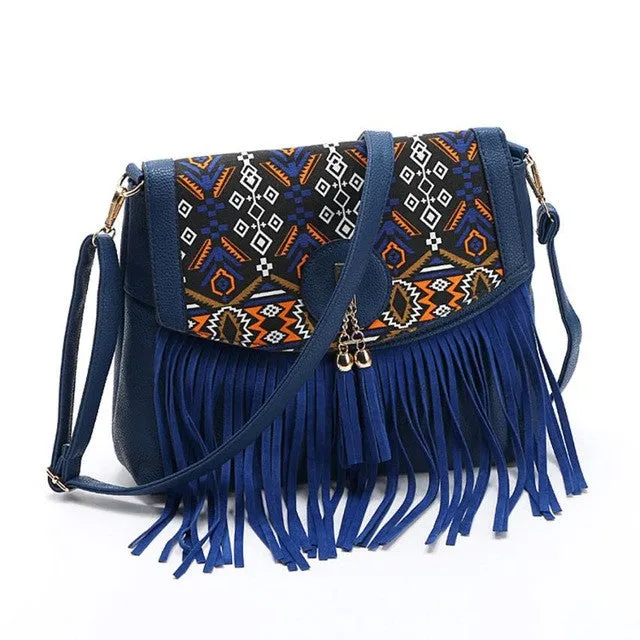 Women Leisure Tassel Vintage Splicing Romantic Shoulder crossbody bag Women Messenger Bag #4M