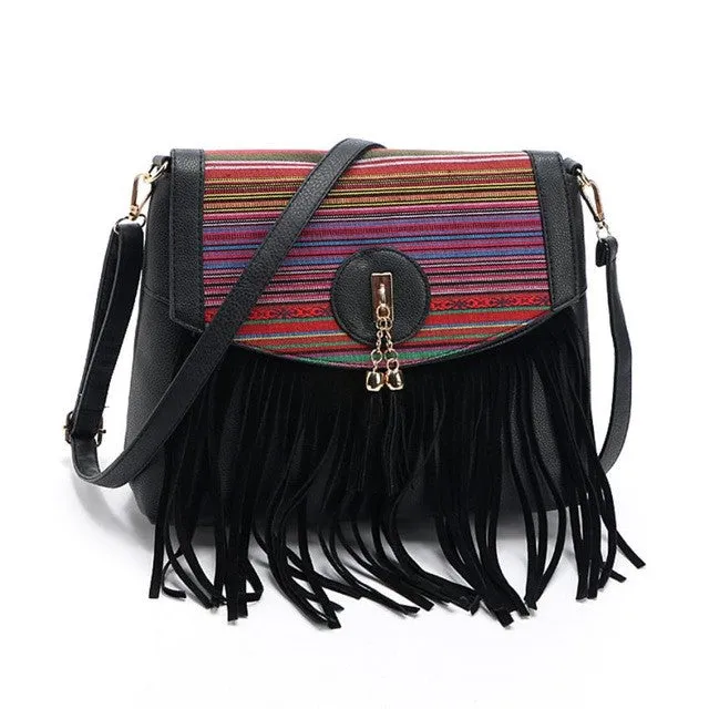 Women Leisure Tassel Vintage Splicing Romantic Shoulder crossbody bag Women Messenger Bag #4M