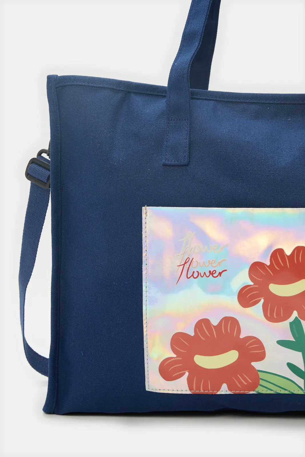 Women Navy Embellished Shopper Bag