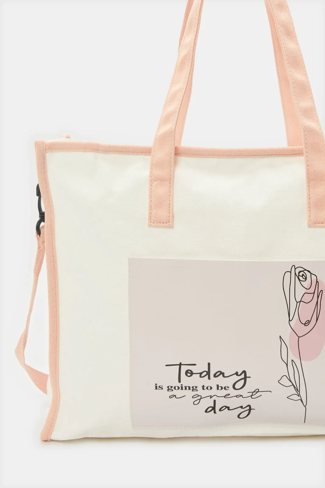 Women White And Pink Printed Shopper Bag