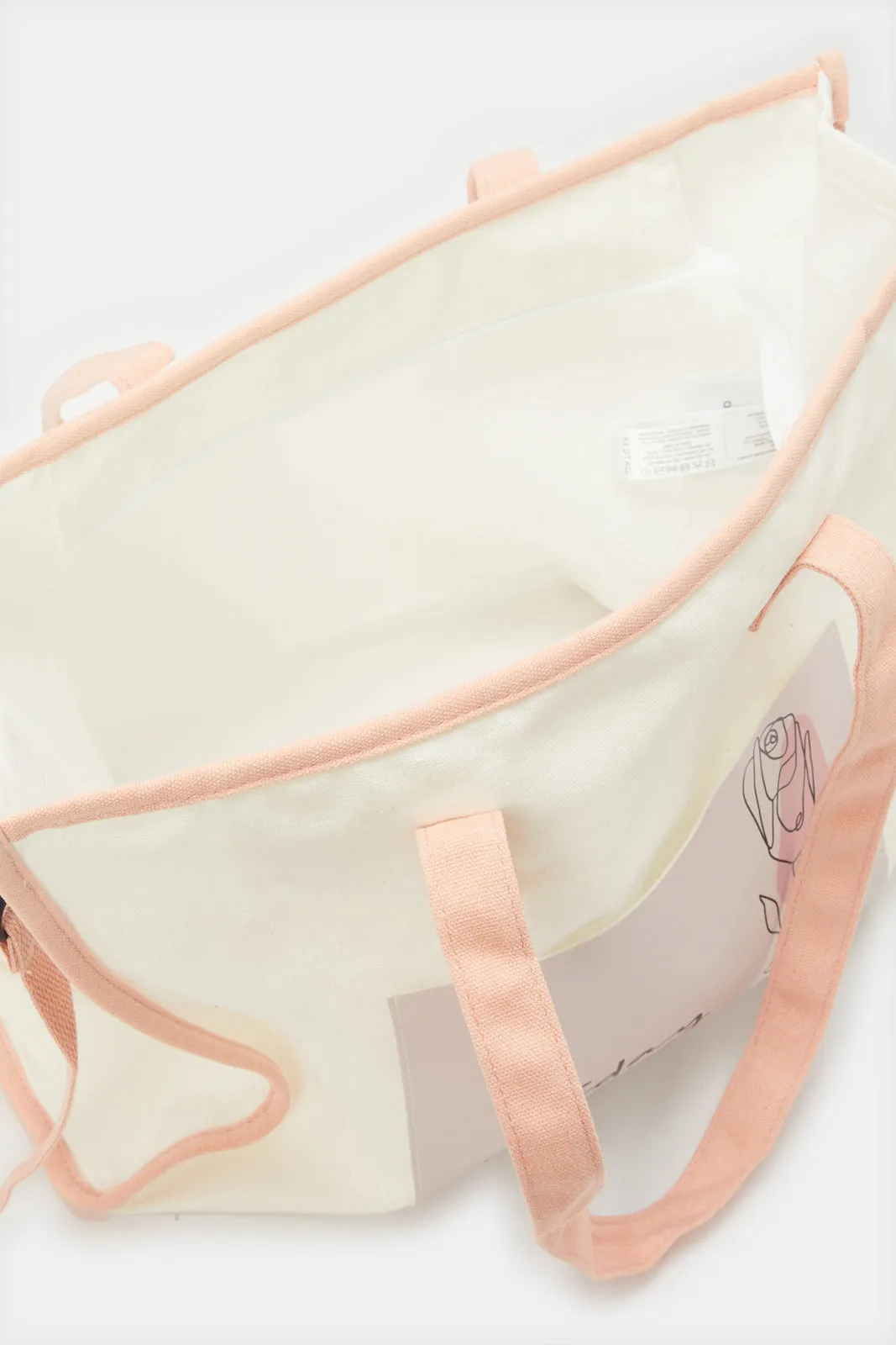 Women White And Pink Printed Shopper Bag