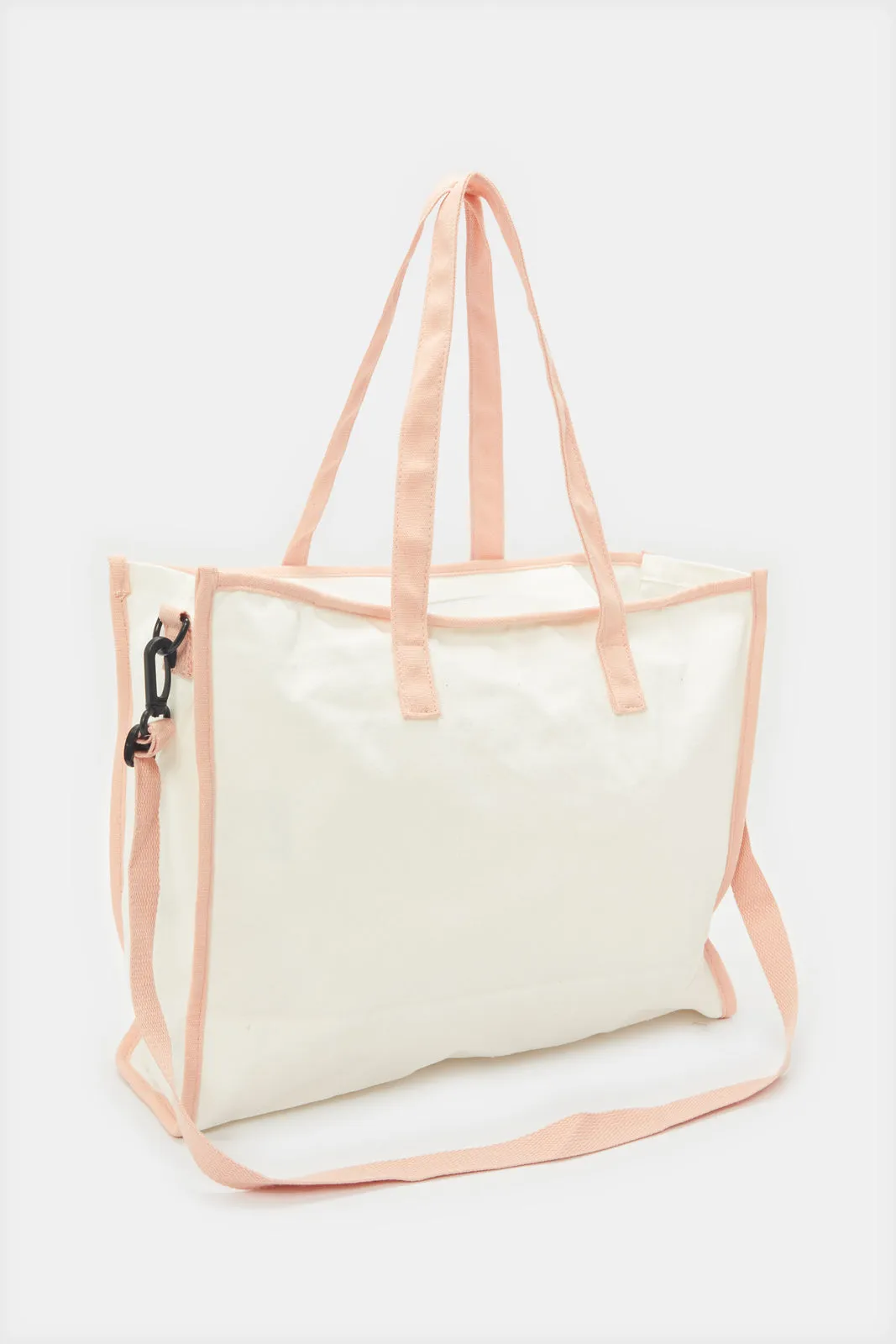 Women White And Pink Printed Shopper Bag